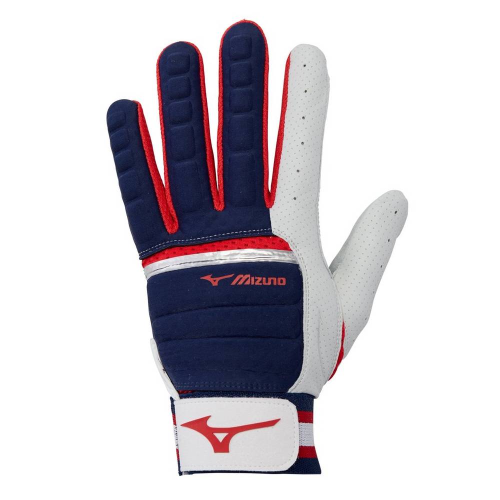 Mizuno Men's B-130 Adult Baseball Batting Gloves Navy/Red (330395-XRE)